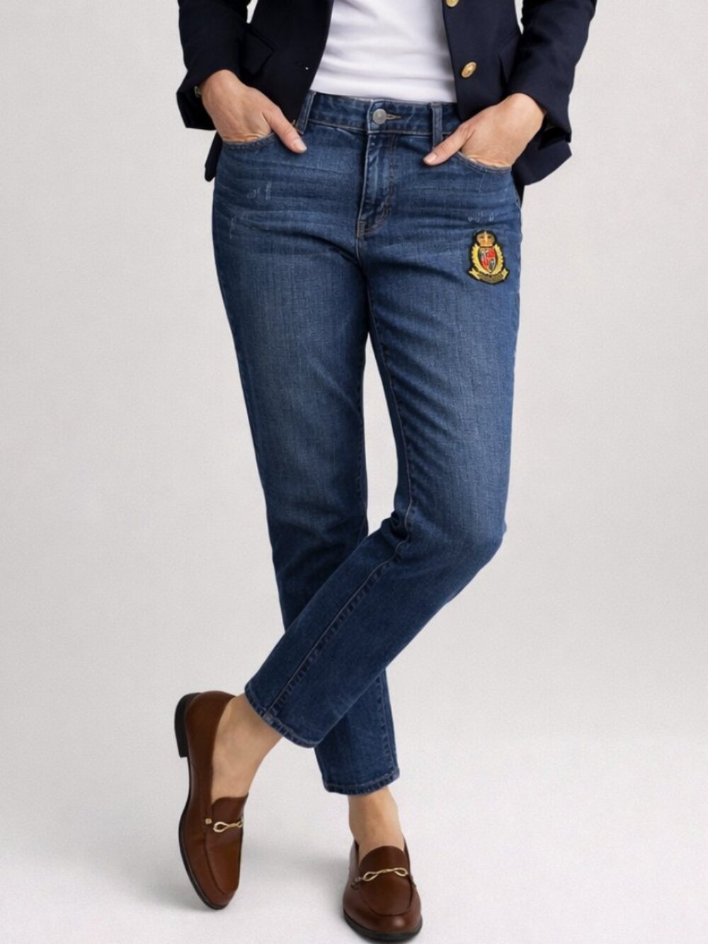 Talbots Preppy Ankle Cropped Girlfriend Jeans with Crest Size 10